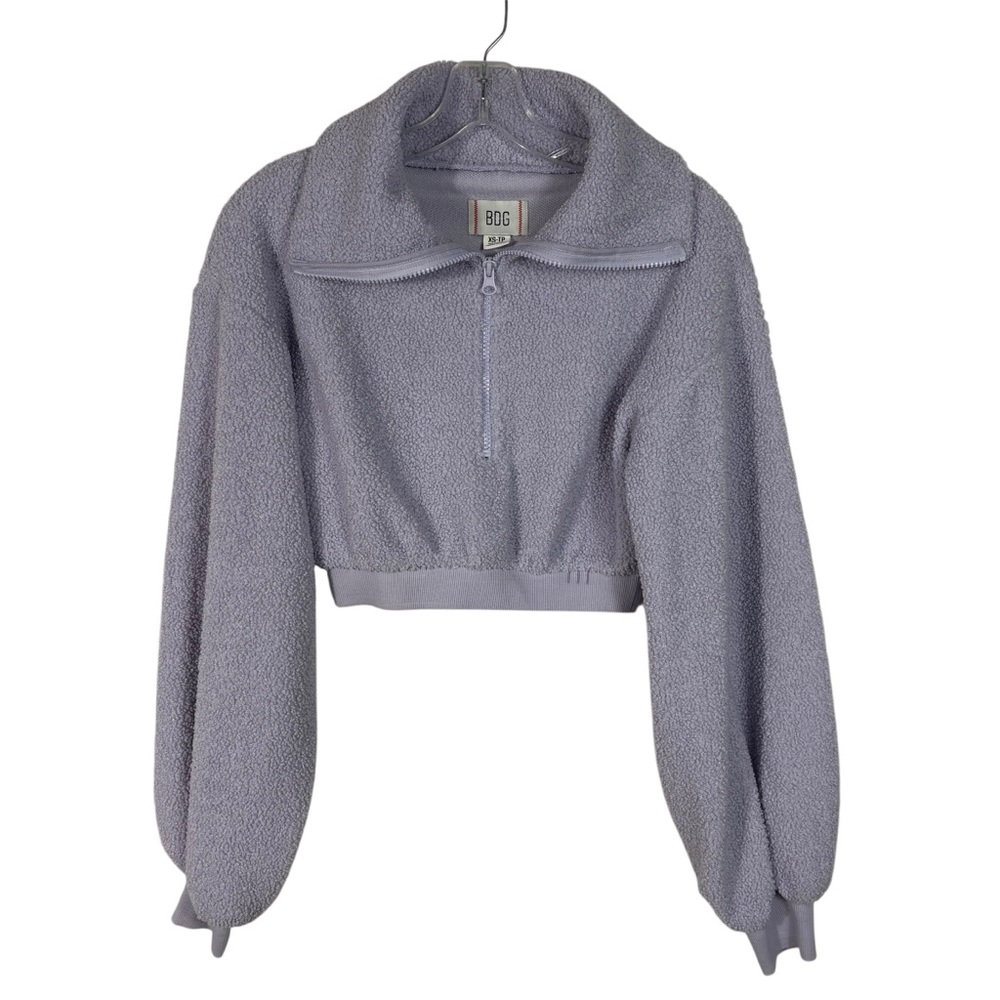 BDG Urban Outfitters Lilac Purple Sherpa Knit Cropped Quarter Zip Pullover XS